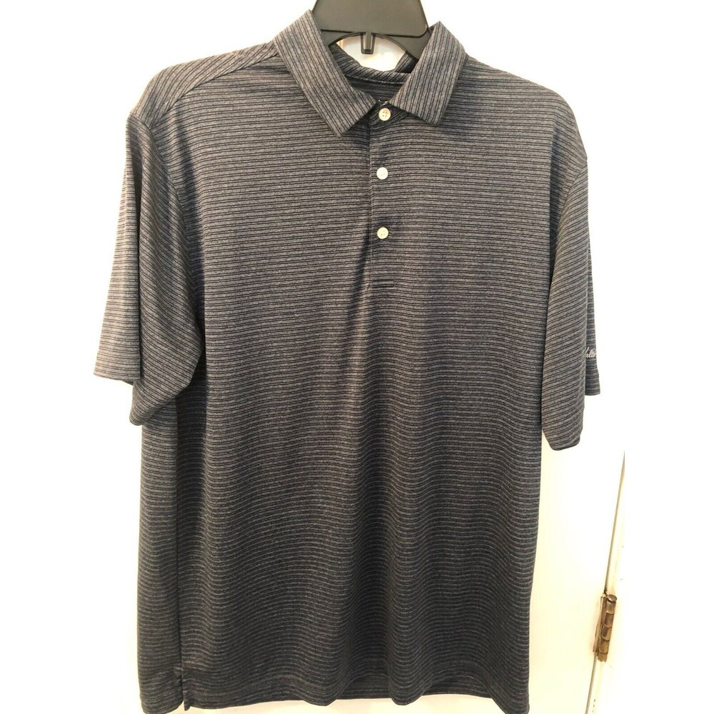 Walter Hagen Golf Shirt Men's Size Large Gray Stripe Short Sleeve Polo